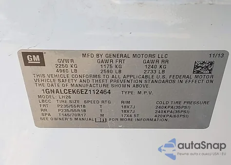 2014 Chevrolet Equinox 2Lt из США, поврежденный, VIN 1GNALCEK6EZ112464